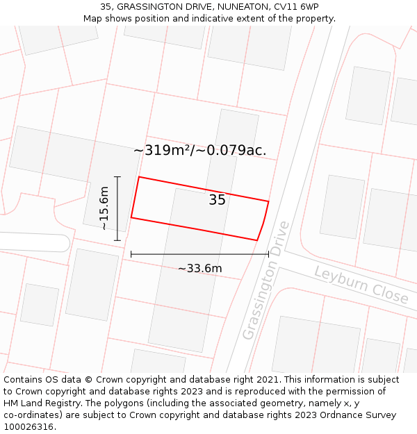 35, GRASSINGTON DRIVE, NUNEATON, CV11 6WP: Plot and title map