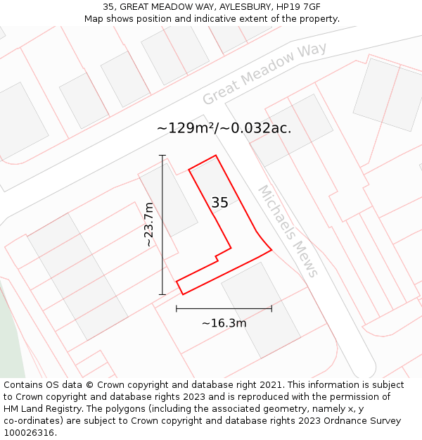 35, GREAT MEADOW WAY, AYLESBURY, HP19 7GF: Plot and title map