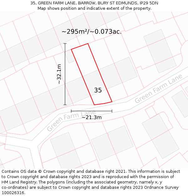 35, GREEN FARM LANE, BARROW, BURY ST EDMUNDS, IP29 5DN: Plot and title map