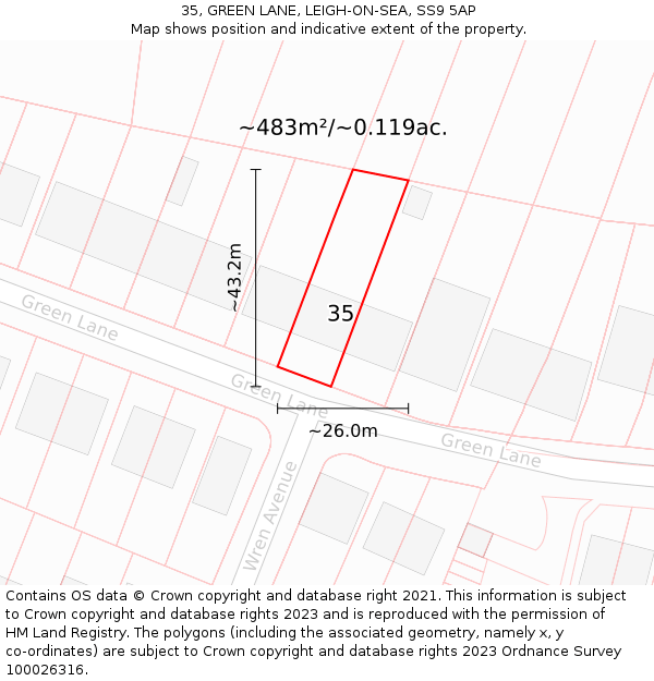 35, GREEN LANE, LEIGH-ON-SEA, SS9 5AP: Plot and title map