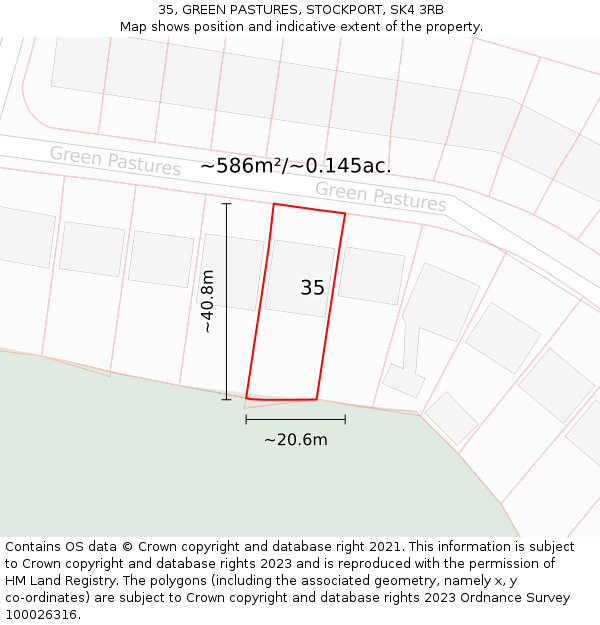 35, GREEN PASTURES, STOCKPORT, SK4 3RB: Plot and title map