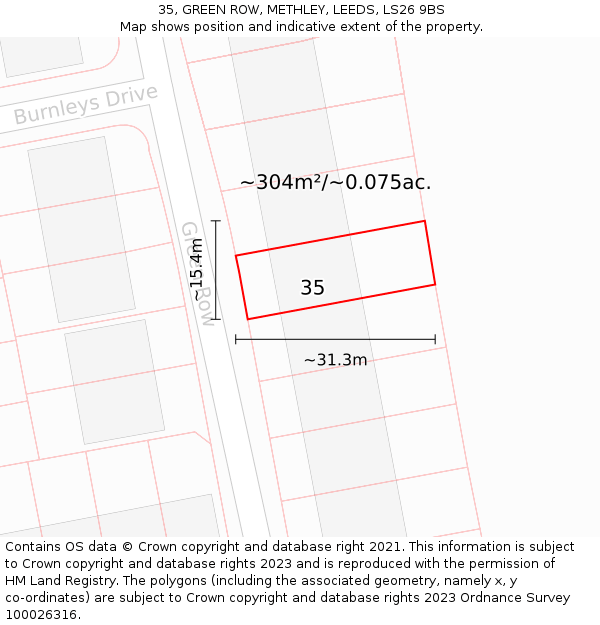 35, GREEN ROW, METHLEY, LEEDS, LS26 9BS: Plot and title map