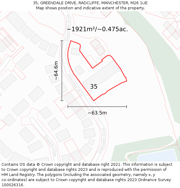 35, GREENDALE DRIVE, RADCLIFFE, MANCHESTER, M26 1UE: Plot and title map