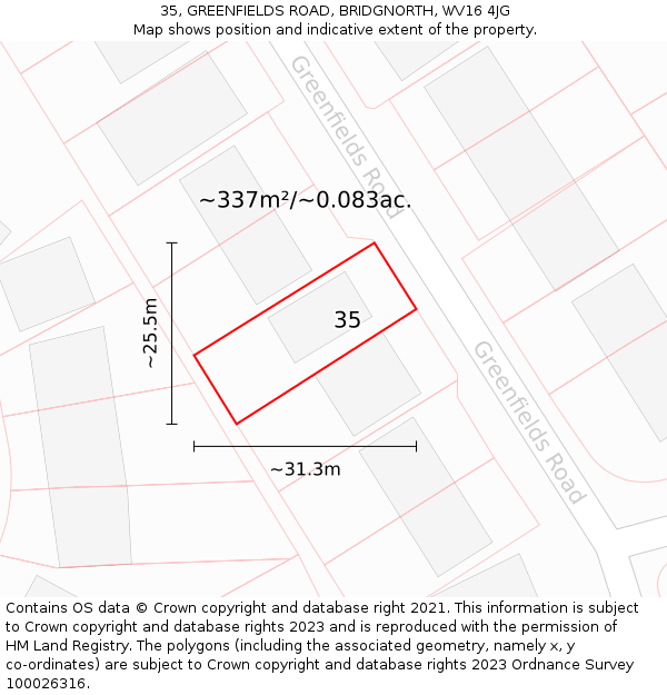 35, GREENFIELDS ROAD, BRIDGNORTH, WV16 4JG: Plot and title map