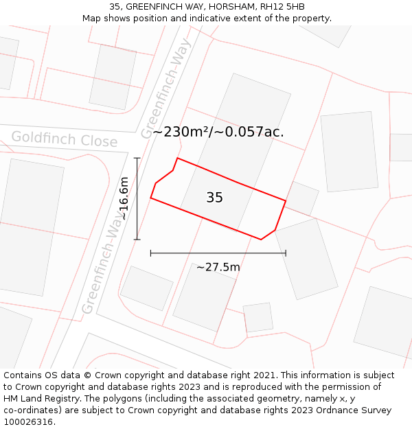 35, GREENFINCH WAY, HORSHAM, RH12 5HB: Plot and title map