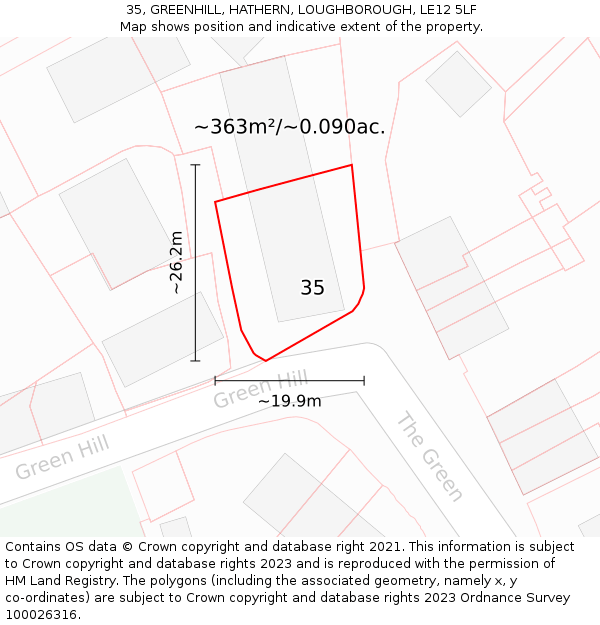 35, GREENHILL, HATHERN, LOUGHBOROUGH, LE12 5LF: Plot and title map