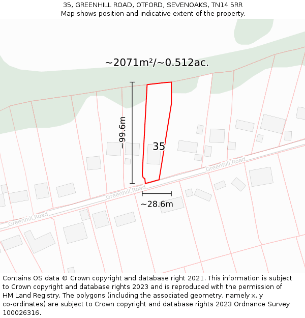 35, GREENHILL ROAD, OTFORD, SEVENOAKS, TN14 5RR: Plot and title map