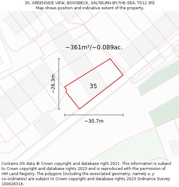 35, GREENSIDE VIEW, BOOSBECK, SALTBURN-BY-THE-SEA, TS12 3FE: Plot and title map