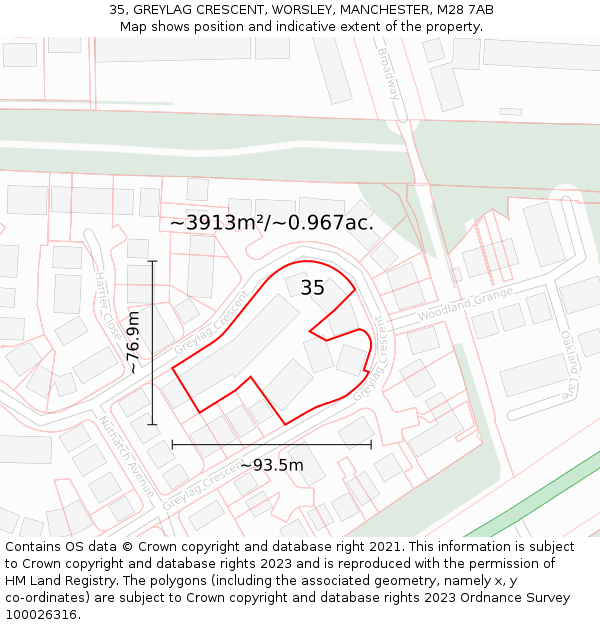 35, GREYLAG CRESCENT, WORSLEY, MANCHESTER, M28 7AB: Plot and title map