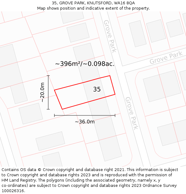 35, GROVE PARK, KNUTSFORD, WA16 8QA: Plot and title map