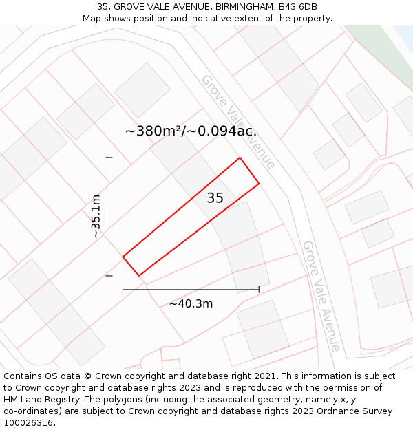 35, GROVE VALE AVENUE, BIRMINGHAM, B43 6DB: Plot and title map