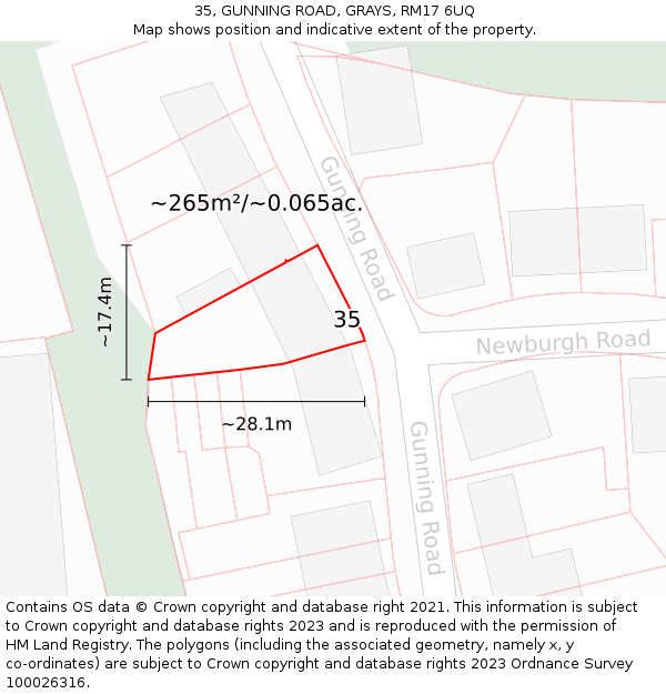 35, GUNNING ROAD, GRAYS, RM17 6UQ: Plot and title map