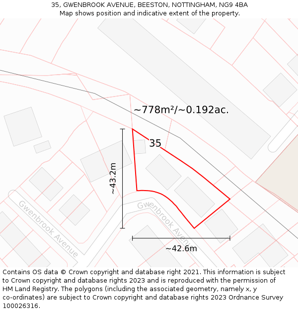 35, GWENBROOK AVENUE, BEESTON, NOTTINGHAM, NG9 4BA: Plot and title map