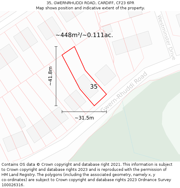 35, GWERNRHUDDI ROAD, CARDIFF, CF23 6PR: Plot and title map