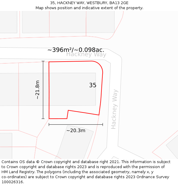 35, HACKNEY WAY, WESTBURY, BA13 2GE: Plot and title map