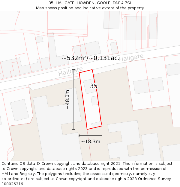 35, HAILGATE, HOWDEN, GOOLE, DN14 7SL: Plot and title map