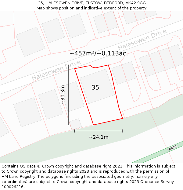 35, HALESOWEN DRIVE, ELSTOW, BEDFORD, MK42 9GG: Plot and title map