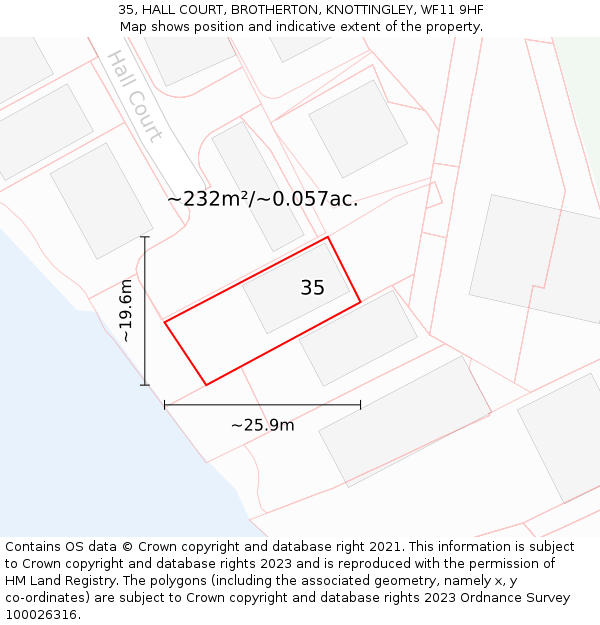 35, HALL COURT, BROTHERTON, KNOTTINGLEY, WF11 9HF: Plot and title map