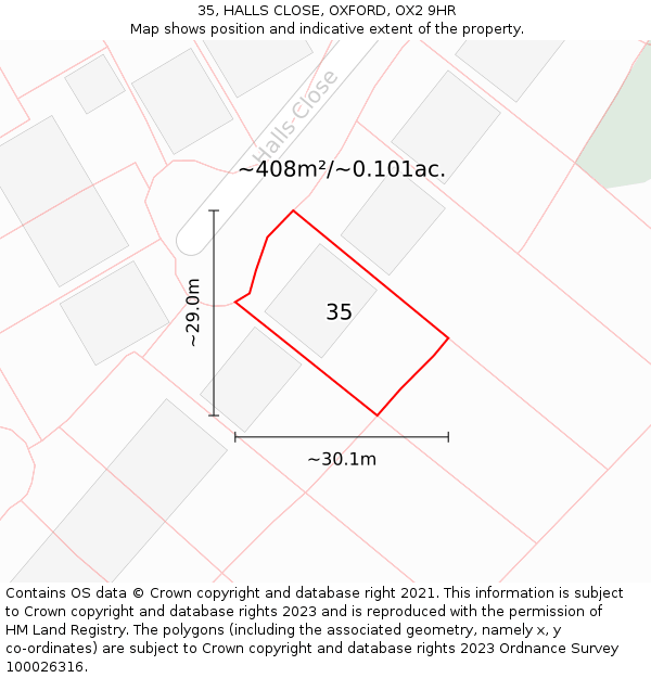 35, HALLS CLOSE, OXFORD, OX2 9HR: Plot and title map