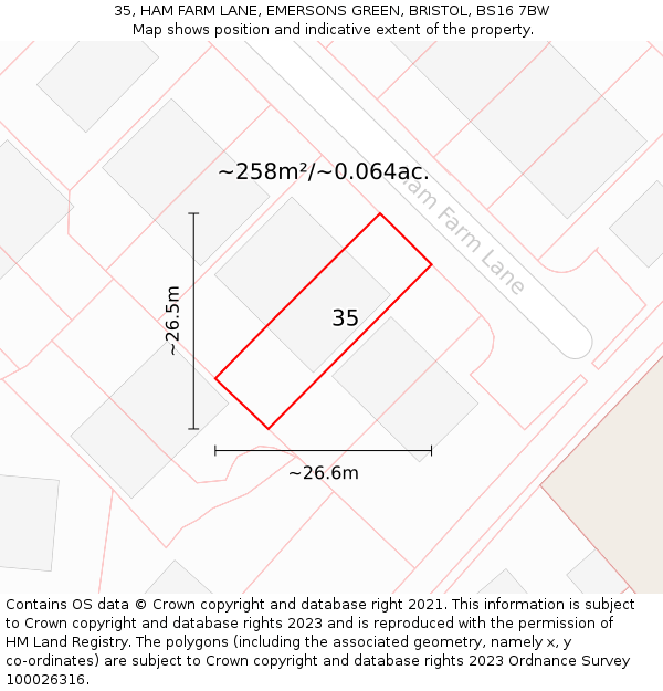 35, HAM FARM LANE, EMERSONS GREEN, BRISTOL, BS16 7BW: Plot and title map