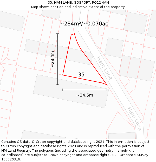 35, HAM LANE, GOSPORT, PO12 4AN: Plot and title map