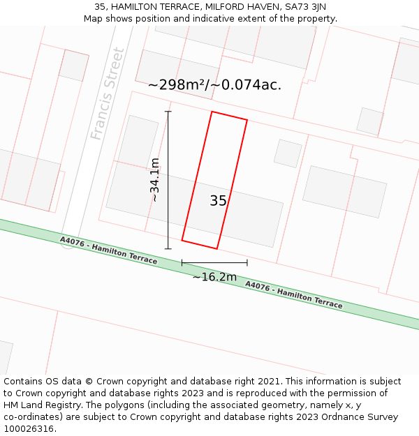 35, HAMILTON TERRACE, MILFORD HAVEN, SA73 3JN: Plot and title map