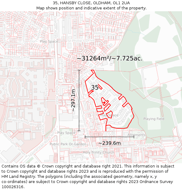 35, HANSBY CLOSE, OLDHAM, OL1 2UA: Plot and title map