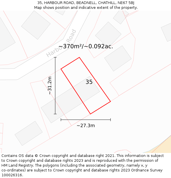 35, HARBOUR ROAD, BEADNELL, CHATHILL, NE67 5BJ: Plot and title map