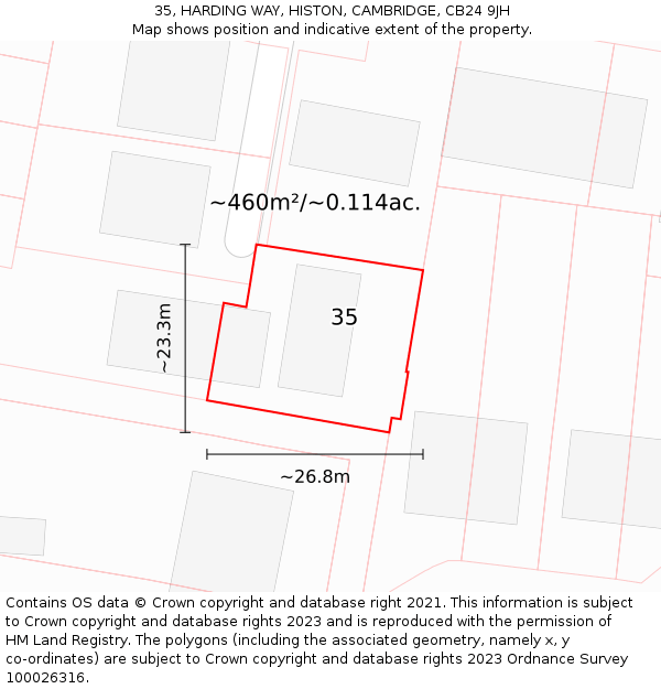 35, HARDING WAY, HISTON, CAMBRIDGE, CB24 9JH: Plot and title map