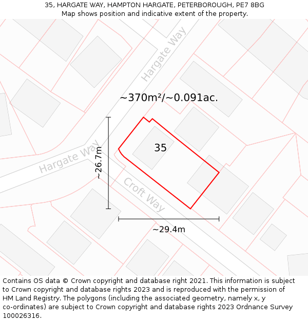 35, HARGATE WAY, HAMPTON HARGATE, PETERBOROUGH, PE7 8BG: Plot and title map
