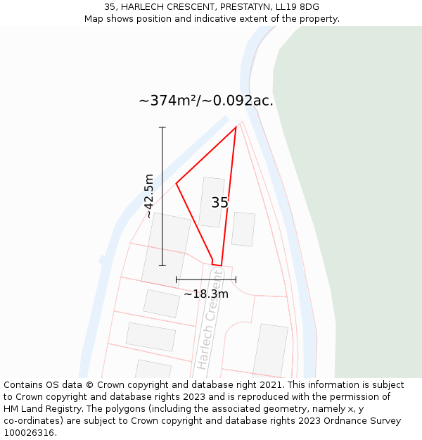 35, HARLECH CRESCENT, PRESTATYN, LL19 8DG: Plot and title map