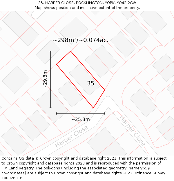 35, HARPER CLOSE, POCKLINGTON, YORK, YO42 2GW: Plot and title map