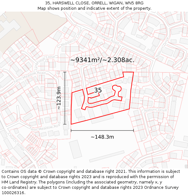 35, HARSWELL CLOSE, ORRELL, WIGAN, WN5 8RG: Plot and title map