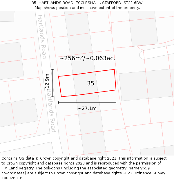 35, HARTLANDS ROAD, ECCLESHALL, STAFFORD, ST21 6DW: Plot and title map