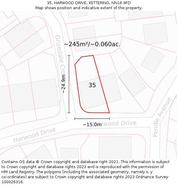 35, HARWOOD DRIVE, KETTERING, NN16 9FD: Plot and title map