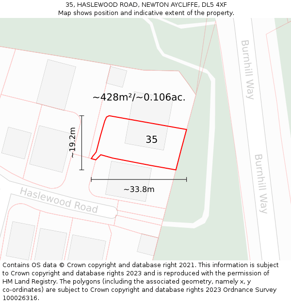 35, HASLEWOOD ROAD, NEWTON AYCLIFFE, DL5 4XF: Plot and title map