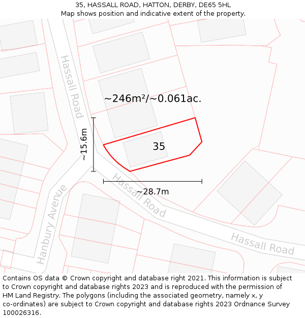 35, HASSALL ROAD, HATTON, DERBY, DE65 5HL: Plot and title map