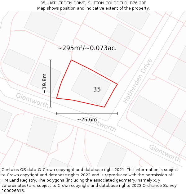 35, HATHERDEN DRIVE, SUTTON COLDFIELD, B76 2RB: Plot and title map