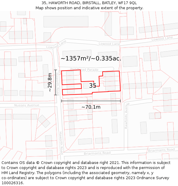 35, HAWORTH ROAD, BIRSTALL, BATLEY, WF17 9QL: Plot and title map