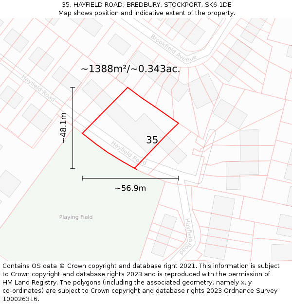 35, HAYFIELD ROAD, BREDBURY, STOCKPORT, SK6 1DE: Plot and title map