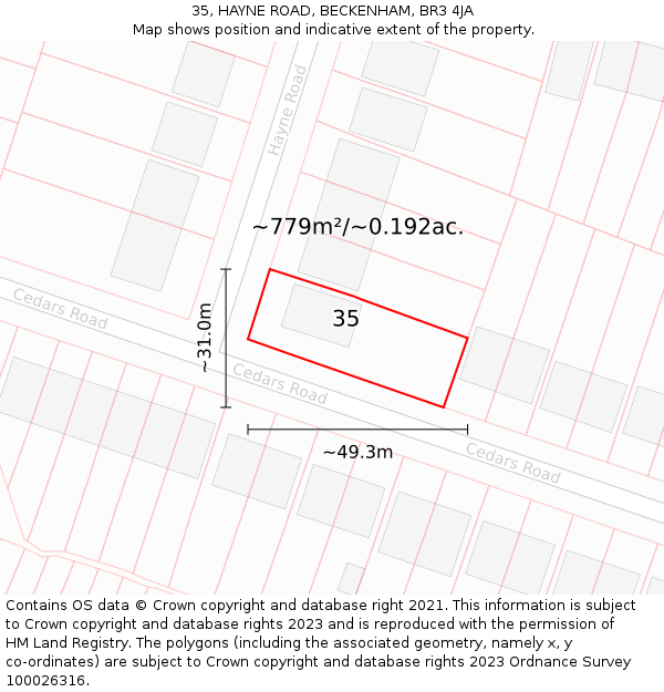 35, HAYNE ROAD, BECKENHAM, BR3 4JA: Plot and title map