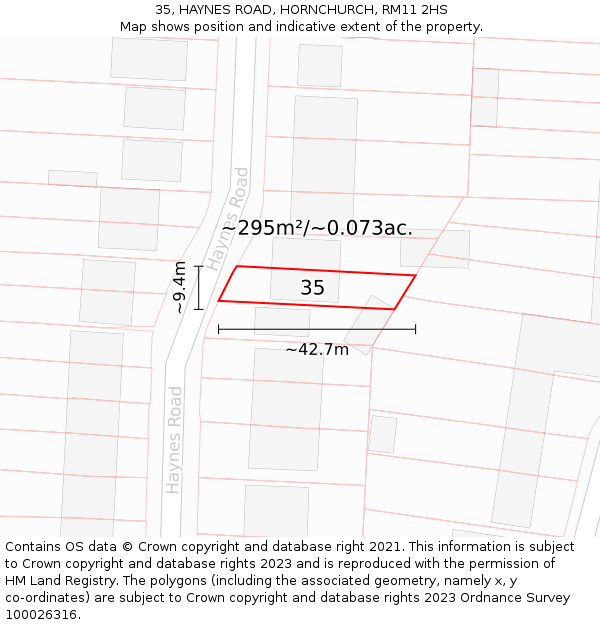 35, HAYNES ROAD, HORNCHURCH, RM11 2HS: Plot and title map