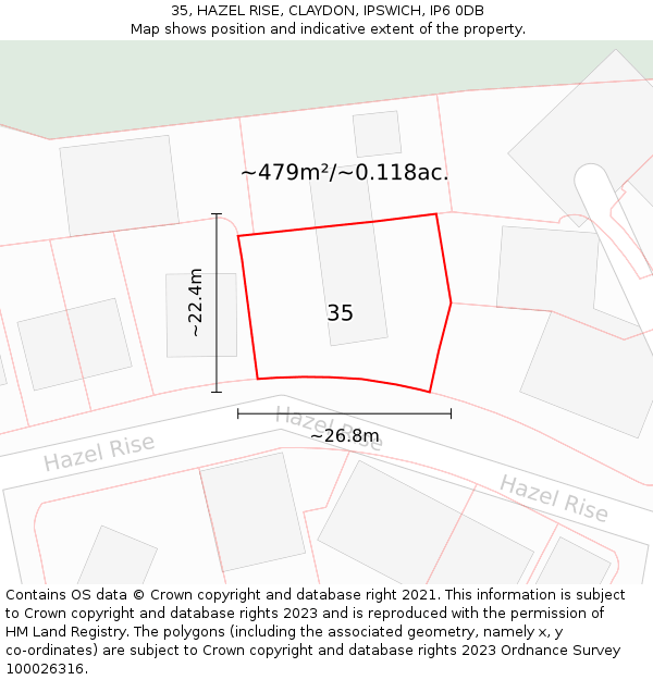 35, HAZEL RISE, CLAYDON, IPSWICH, IP6 0DB: Plot and title map