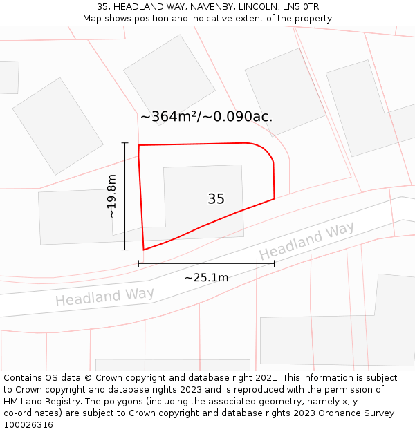 35, HEADLAND WAY, NAVENBY, LINCOLN, LN5 0TR: Plot and title map