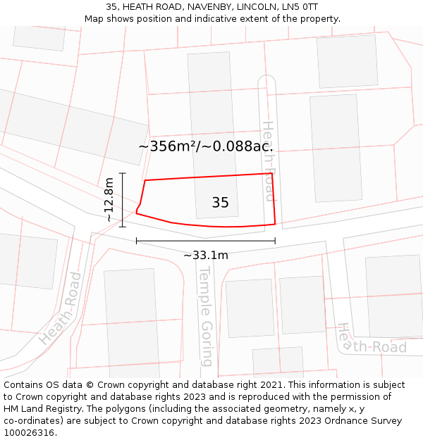 35, HEATH ROAD, NAVENBY, LINCOLN, LN5 0TT: Plot and title map