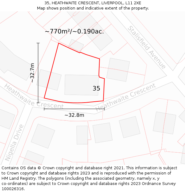 35, HEATHWAITE CRESCENT, LIVERPOOL, L11 2XE: Plot and title map