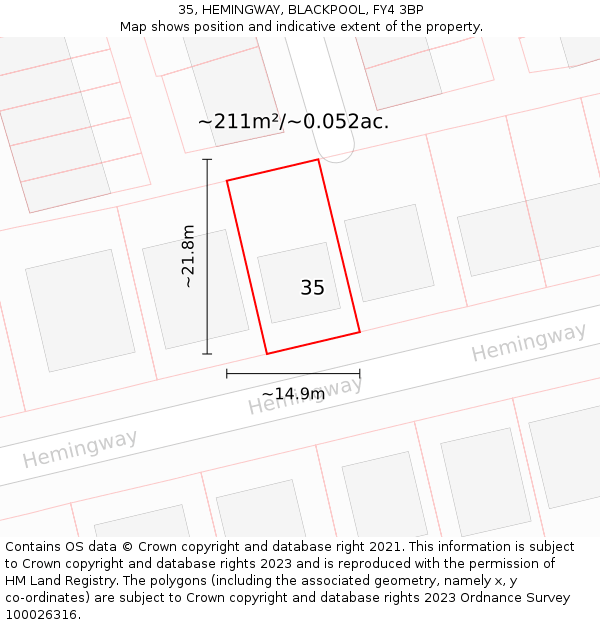 35, HEMINGWAY, BLACKPOOL, FY4 3BP: Plot and title map