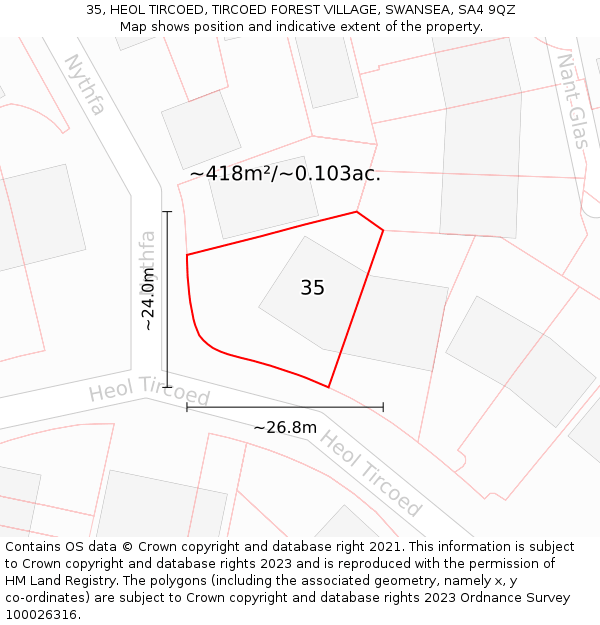 35, HEOL TIRCOED, TIRCOED FOREST VILLAGE, SWANSEA, SA4 9QZ: Plot and title map