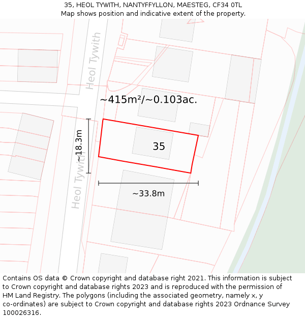 35, HEOL TYWITH, NANTYFFYLLON, MAESTEG, CF34 0TL: Plot and title map