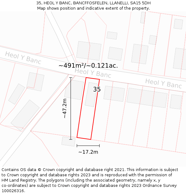 35, HEOL Y BANC, BANCFFOSFELEN, LLANELLI, SA15 5DH: Plot and title map